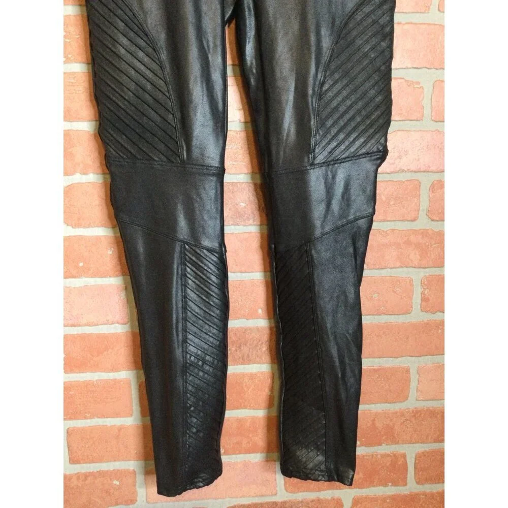SPANX Womens Leggings Size XL Black Moto Shiny Stretchy Slimming